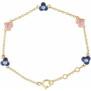 14k Yellow .04 Ctw Natural Diamond Flowers & Hearts 5-7' Bracelet