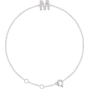 14k White .07 Ctw Natural Diamond Initial M 6-7' Bracelet