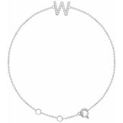 14k White .07 Ctw Natural Diamond Initial W 6-7' Bracelet