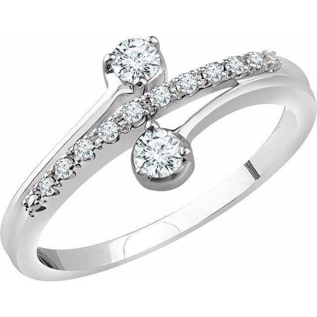 14k White 1/4 Ctw Natural Diamond Two-stone Ring