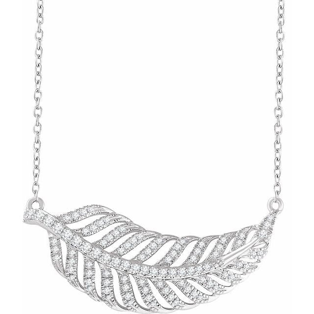14k White 3/8 Ctw Natural Diamond Leaf 16-18' Necklace