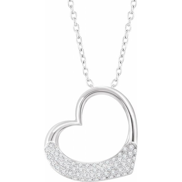 14k White 1/5 Ctw Natural Diamond Heart 16-18' Necklace