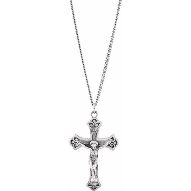 Sterling Silver 46x30 mm Crucifix 25' Necklace