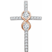 14k White/rose 1/3 Ctw Natural Diamond Cross Pendant