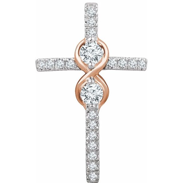14k White/rose 1/3 Ctw Natural Diamond Cross Pendant