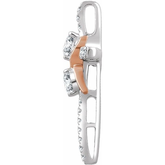 14k White/rose 1/3 Ctw Natural Diamond Cross Pendant
