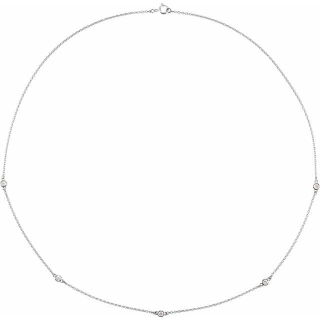 14k White 3/4 Ctw Natural Diamond 5-station 18' Necklace
