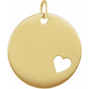 14k Yellow Engravable Pierced Heart Disc Pendant