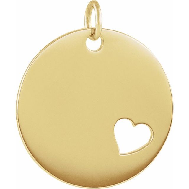 14k Yellow Engravable Pierced Heart Disc Pendant