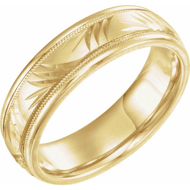 14k Yellow 6 Mm Milgrain Grooved Comfort-fit Band Size 10