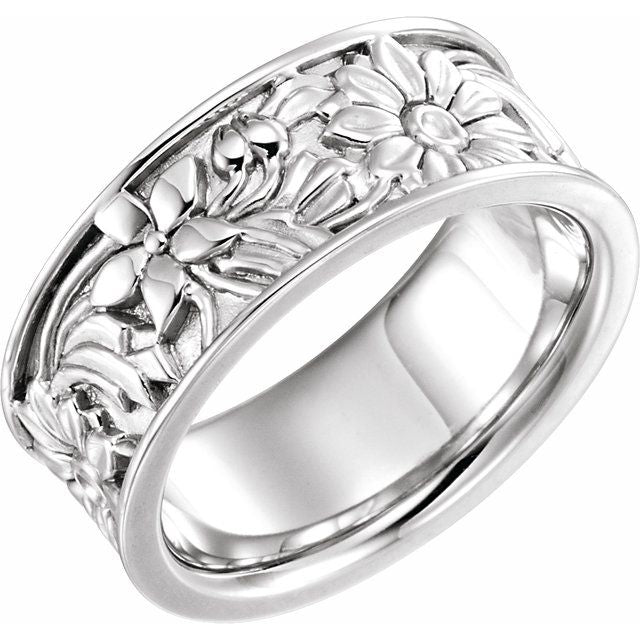 Sterling Silver 8.25 mm Floral Band