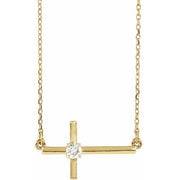 14K Yellow 1/10 CTW Lab-Grown Diamond Sideways Cross 16-18' Necklace