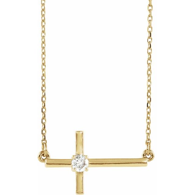 14K Yellow 1/10 CTW Lab-Grown Diamond Sideways Cross 16-18' Necklace