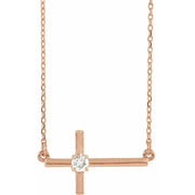 14k Rose 1/10 Ctw Natural Diamond Sideways Cross 16-18' Necklace