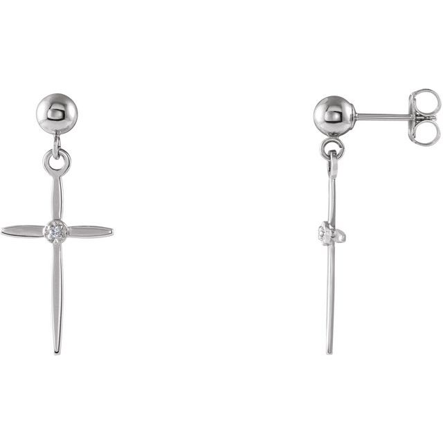 14K White .01 CTW Natural Diamond Cross Earrings