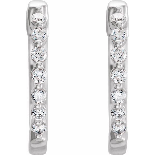 14k White 1/5 Ctw Natural Diamond Hinged 15.25 Mm Hoop Earrings