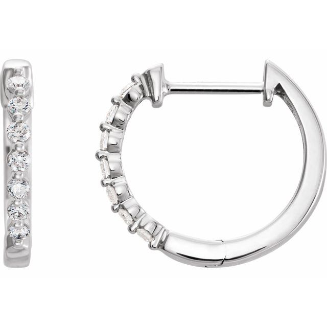 14k White 1/3 Ctw Natural Diamond Hinged 15.25 Mm Hoop Earrings