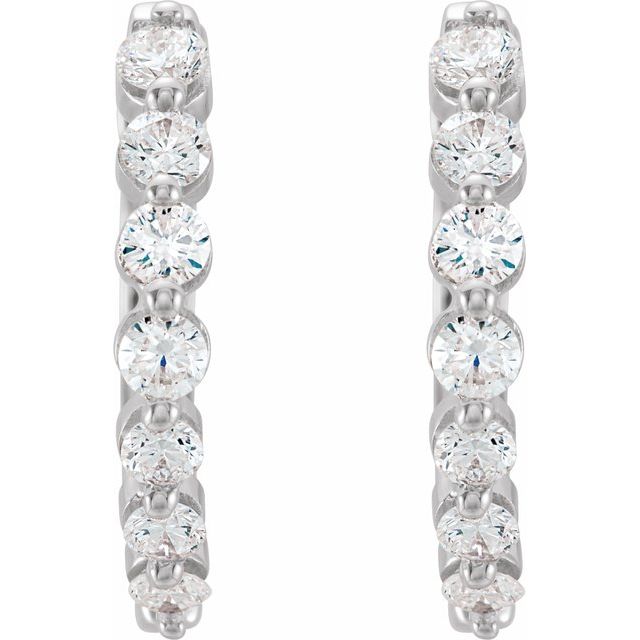14k White 1/2 Ctw Natural Diamond Hinged 15.25 Mm Hoop Earrings