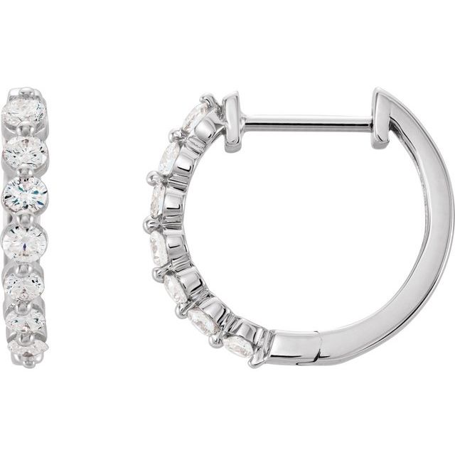14k White 1/2 Ctw Natural Diamond Hinged 15.25 Mm Hoop Earrings