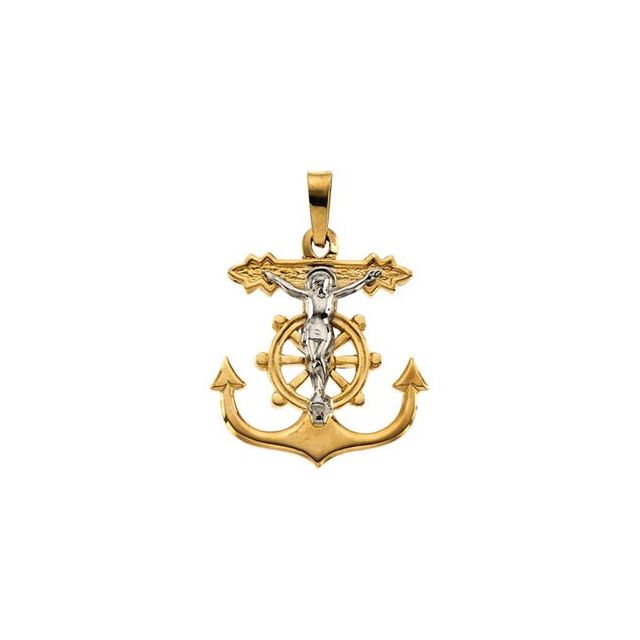 14k Yellow/white 19x17  Mm Mariner's Crucifix Pendant