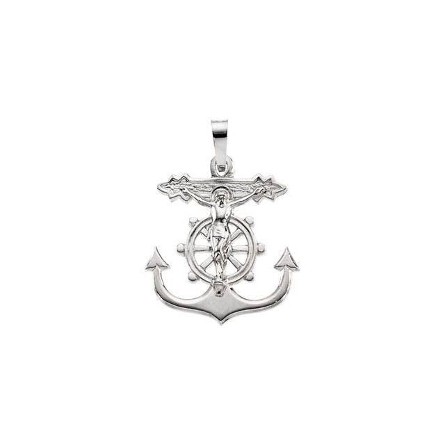 14K White 19x17 mm Mariner's Crucifix Pendant