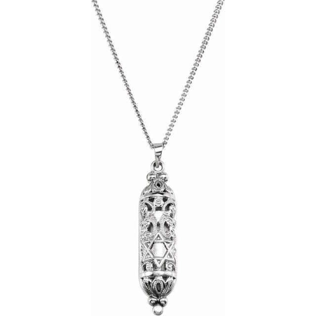 Sterling Silver 36x9 mm Mezuzah 18' Necklace with Parchment