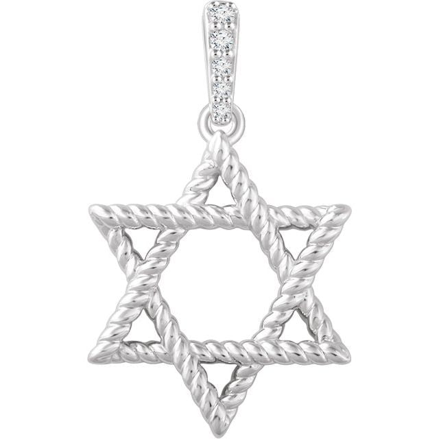 14k White .025 Ctw Natural Diamond Star Of David Pendant