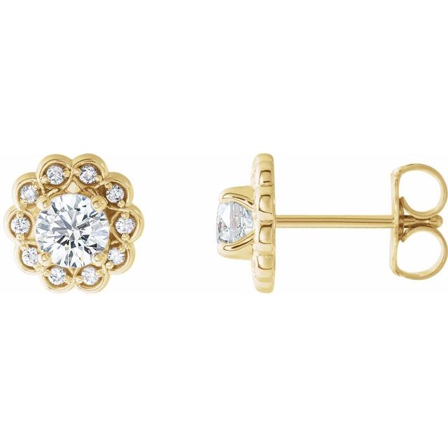 14k Yellow 5/8 Ctw Natural Diamond Halo-style Earrings