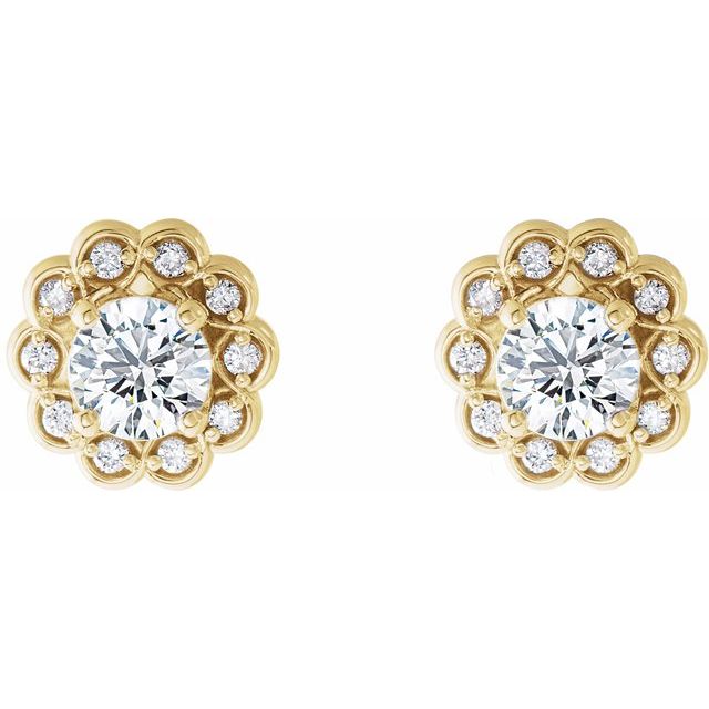 14k Yellow 5/8 Ctw Natural Diamond Halo-style Earrings