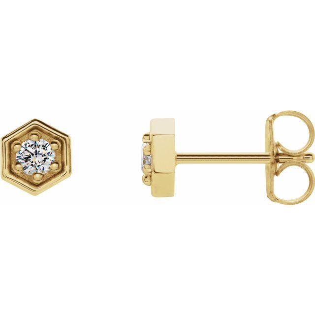 14k Yellow 1/8 Ctw Natural Diamond Hexagon Stud Earrings