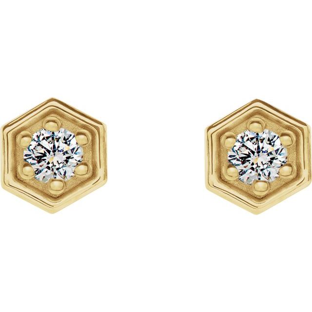 14k Yellow 1/8 Ctw Natural Diamond Hexagon Stud Earrings