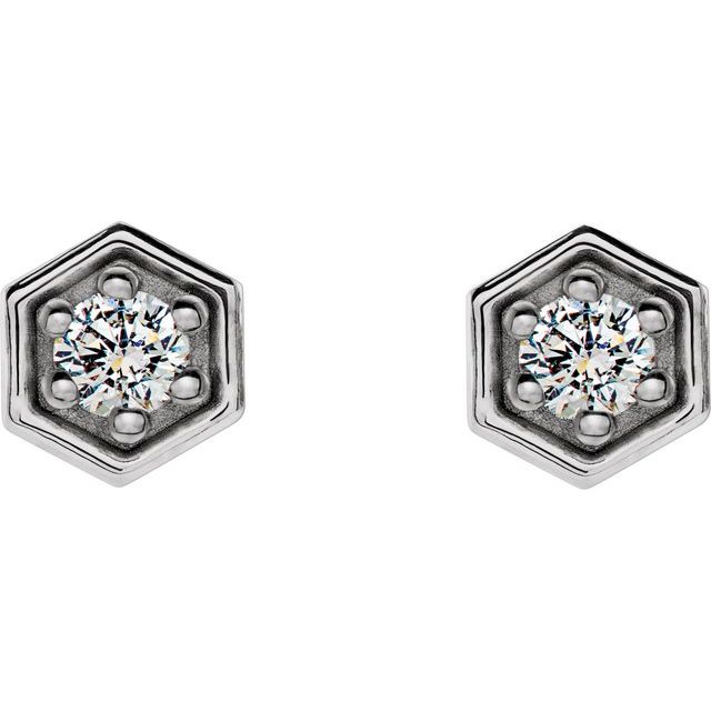 14k White 1/8 Ctw Natural Diamond Hexagon Stud Earrings