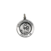 14K White 15 mm Guardian Angel Medal