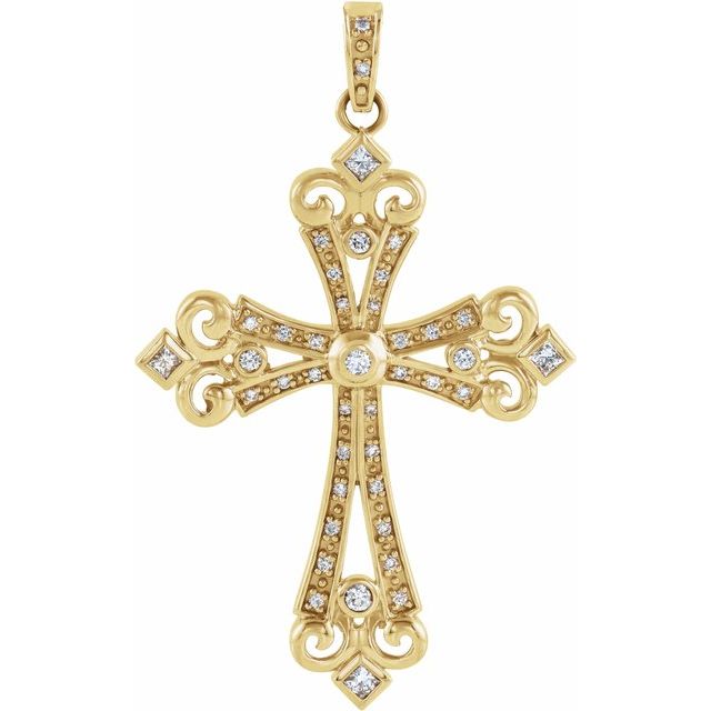 14k Yellow 5/8 Ctw Natural Diamond Cross Pendant