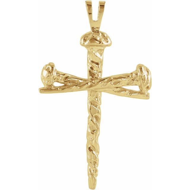 14k Yellow 26x18.25 Mm Nail Design Cross Pendant