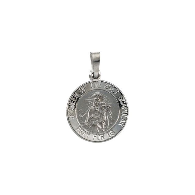14K White 15 mm Round Scapular Medal