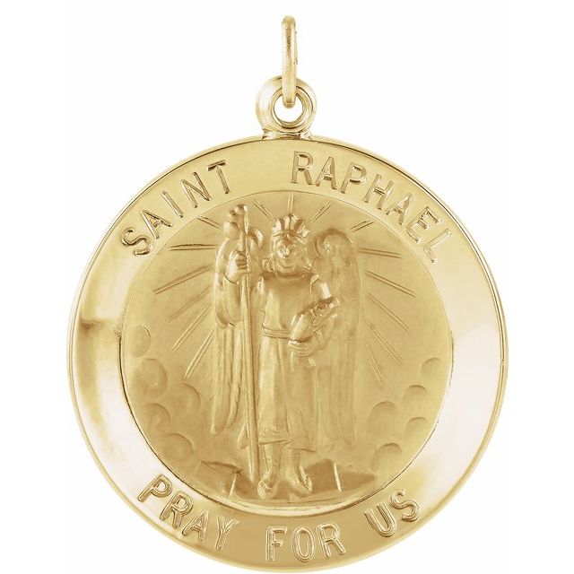 14K Yellow 25 mm Round St. Raphael Medal