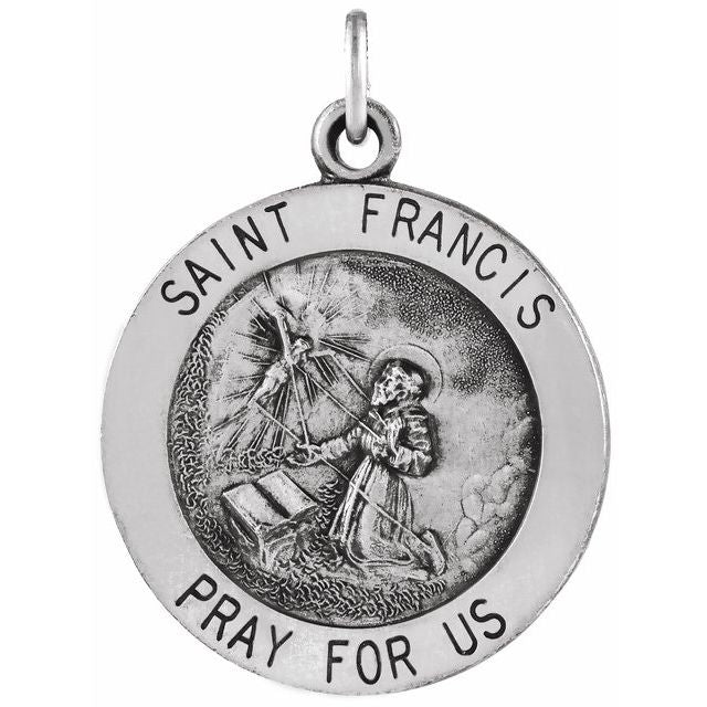 Sterling Silver 18 mm Round St. Francis of Assisi Medal 18' Necklace