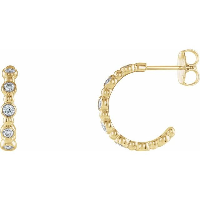 14k Yellow 3/8 Ctw Natural Diamond Beaded Hoop Earrings
