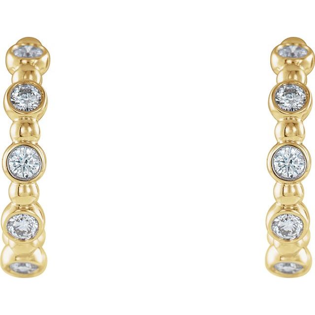 14k Yellow 3/8 Ctw Natural Diamond Beaded Hoop Earrings