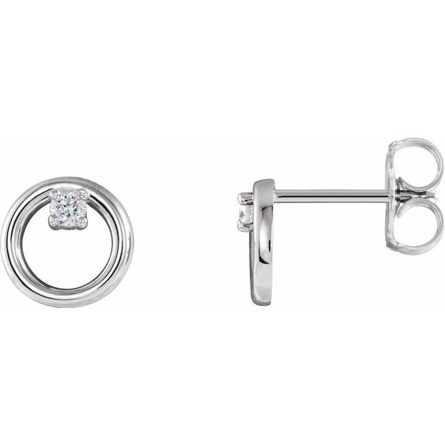 14k White .06 Ctw Natural Diamond Circle Earrings