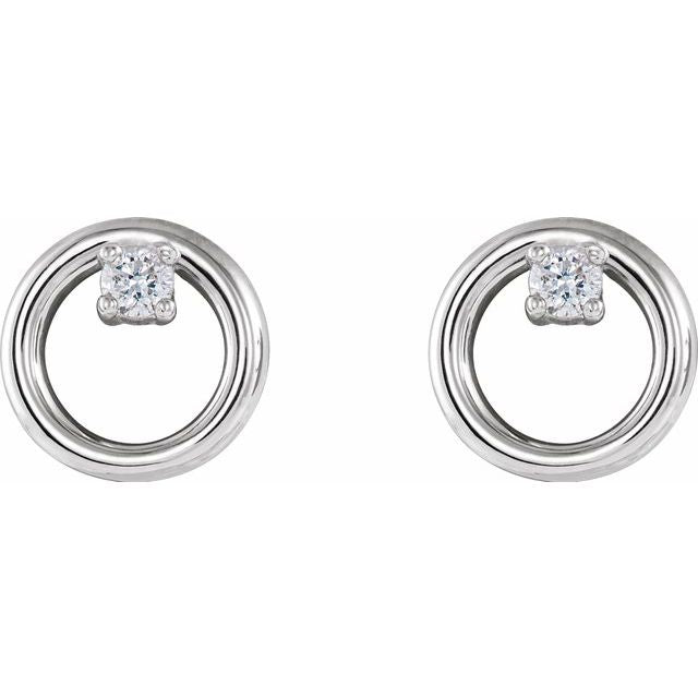 14k White .06 Ctw Natural Diamond Circle Earrings