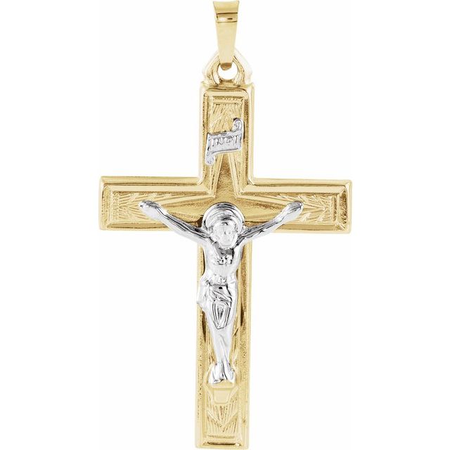 14K Yellow/White 37.6x22 mm Hollow Crucifix Pendant