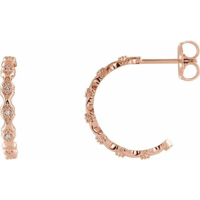 14k Rose .04 Ctw Natural Diamond Hoop Earrings