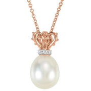 14K Rose/White Cultured White Freshwater Pearl & .015 CTW Natural Diamond Crown 18' Necklace
