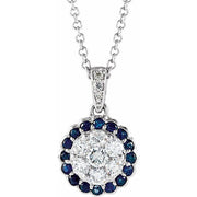 14k White  Natural Blue Sapphire & 1/3 Ctw  Natural Diamond 16-18' Necklace