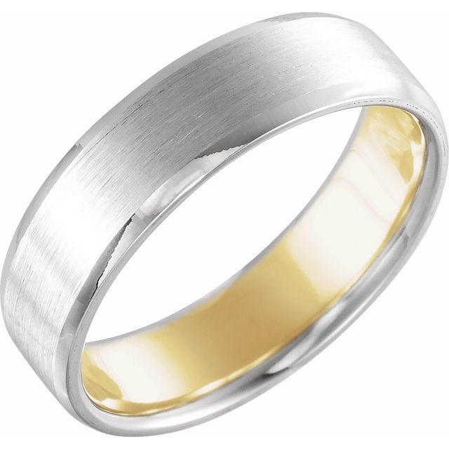 14k White/yellow 6 Mm Beveled-edge Band With Matte Finish Size 10.5