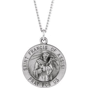 Sterling Silver 18 mm Round St. Francis of Assisi Medal 18' Necklace