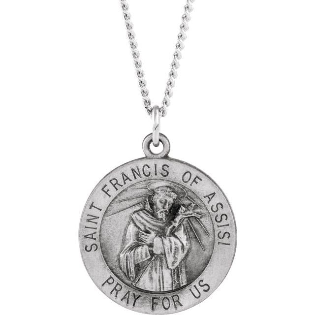 Sterling Silver 18 mm Round St. Francis of Assisi Medal 18' Necklace