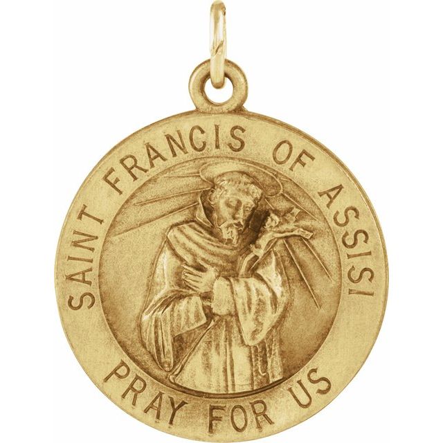 14k Yellow 18 Mm Round St. Francis Of Assisi Medal